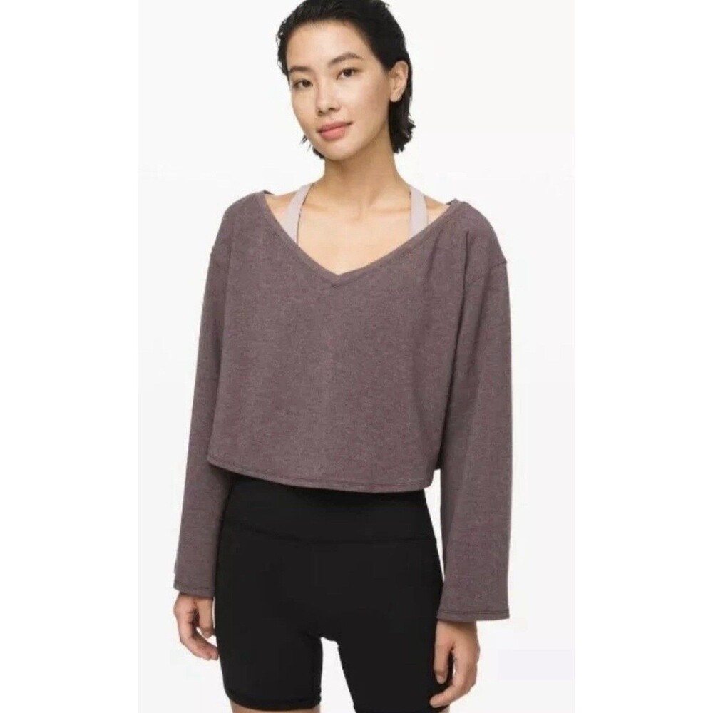 Lululemon Sz M/L Show Your Depth Long Sleeve Pullover Top Heathered Antique Bark